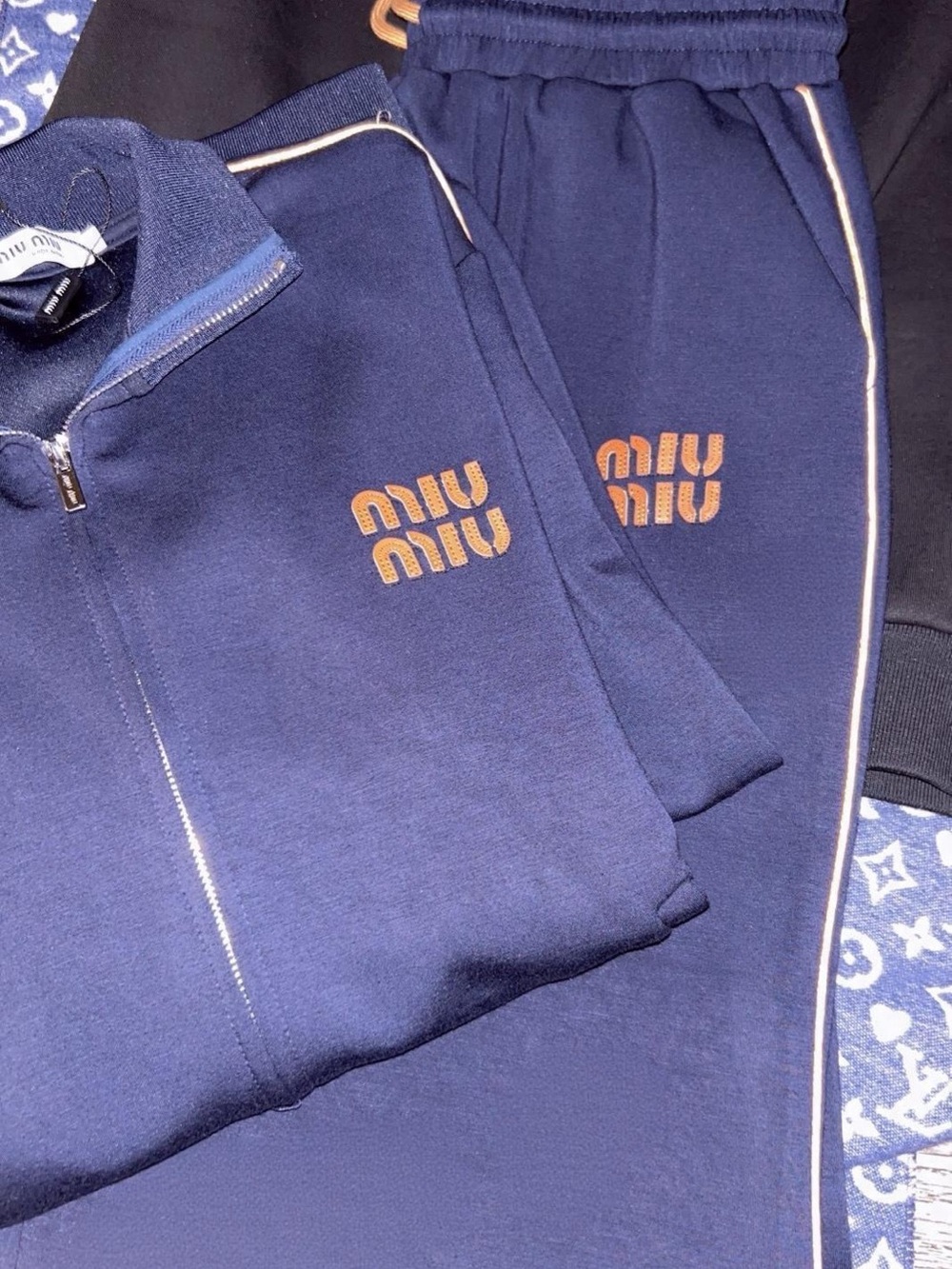 Miu Miu Navy Zip-Up Track Jacket/Straight leg pants